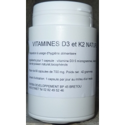 VITAMINES D3 et K2 NATURELLES - flacon 60 capsules