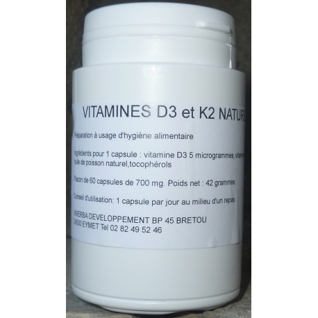 Vitamines D3 & K2 naturelles 60 gél.