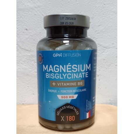 Magnésium Bisglinate + Vitamine B6 - 180 gélules végétales x 548 mg